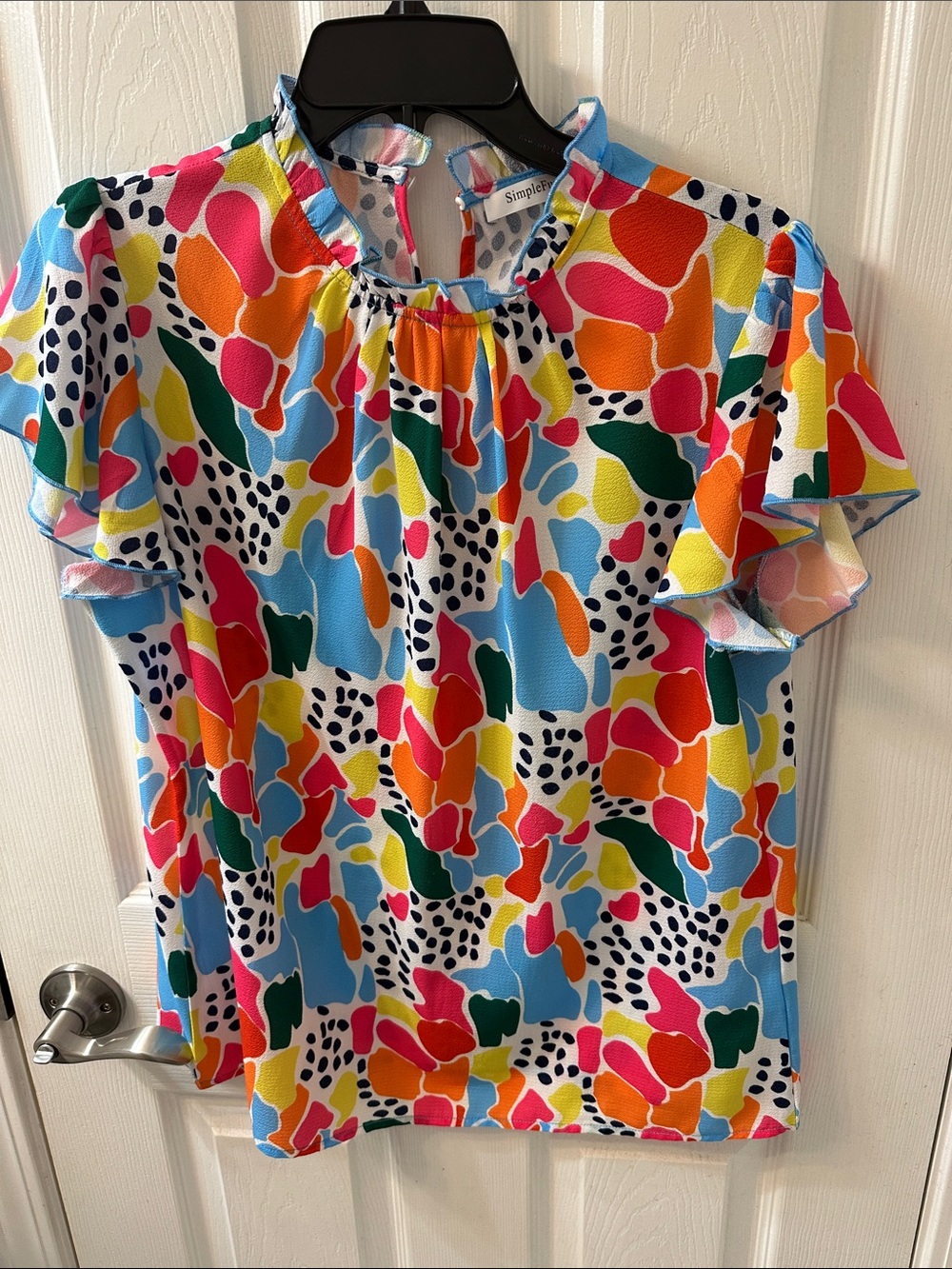 Simple Fun brand from Amazon  flutter Sleeve Top - Bright Multi color